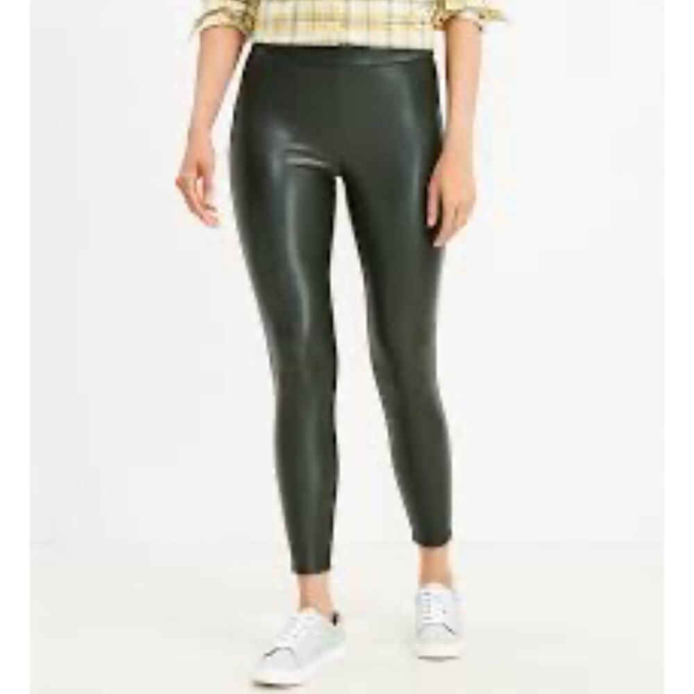 Loft Green Faux Leather Skinny Leggings XS Petite‎